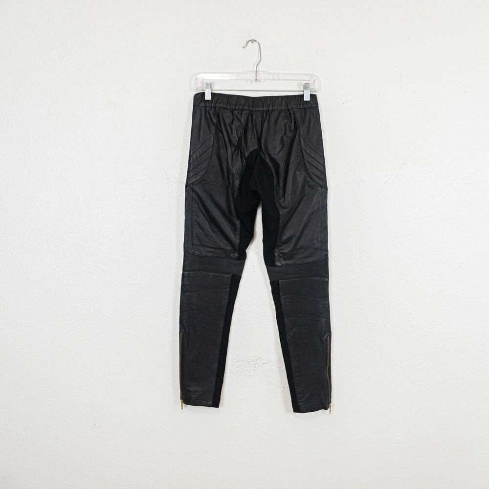 Skingraft Black Leather Moto Pants Quilted Knee Zip Skinny Biker size Small - Picture 4 of 15